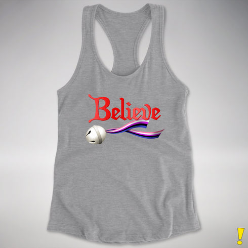 Believe Genderfluid Pride Jingle Bell Racerback Tank - Heather Grey